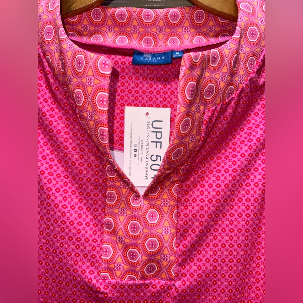 Cabana Life Pink V-neck Sleeveless Tunic Retro Geo Dress M - Picture 4 of 14